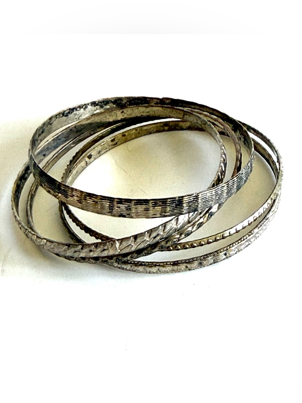 Set of 5 Silver Plate Bangle Bracelets Mixed Texture Stack Boho - Picture 1 of 16